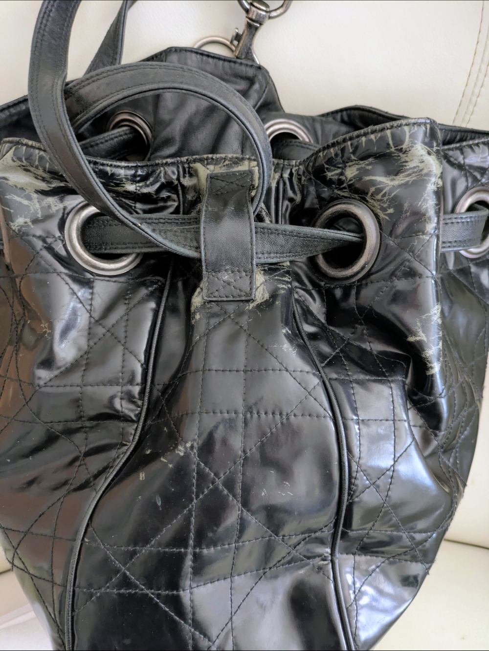 Christian Dior Galliano Cannage Black Leather Bucket Bag With Wallet Rare - Picture 5 of 16
